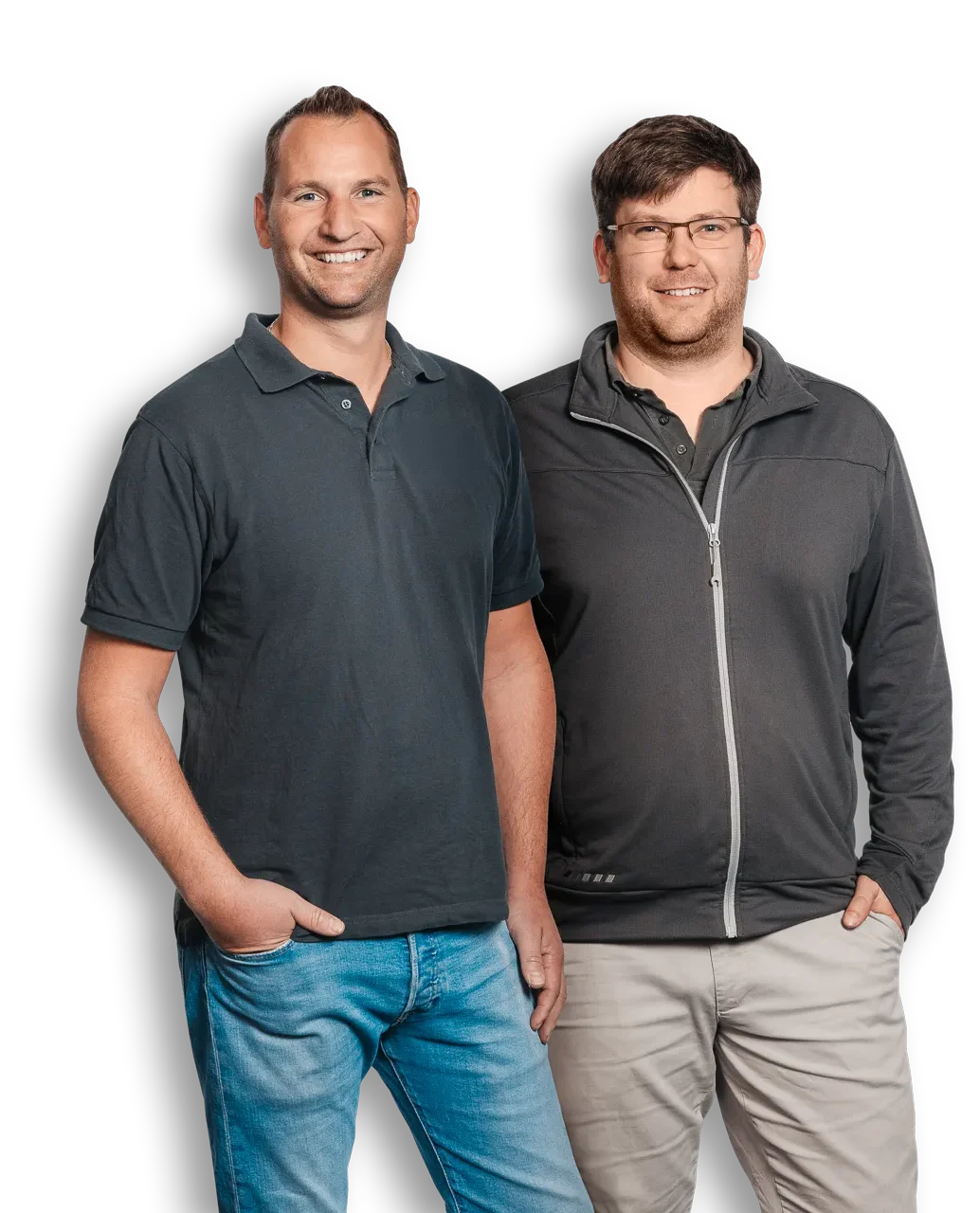 Portrait of IWI foam technology representatives Christoph Späth and Christian Niederhuber, contact persons for insulation panel production systems.